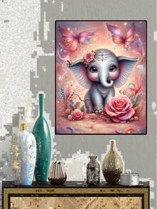 5D Diamond Painting Kit Cute Elephant With Pink Roses And Butterflies - Full Round Drill Diamond Art For Adults, DIY Rhinestone Embroidery Cross Stitch For Home Wall Decor - round diamond - View 7