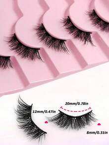 Rikuaild Nuevo 7 pares de pestañas postizas medias suaves y naturales de estilo de ojo de gato, herramientas de maquillaje, pestañas postizas esponjosas y cruzadas para extensión de pestañas - Ver 3