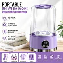 Portable Mini Washing Machine – Rechargeable 1L Underwear & Socks Washer With 4D Turbine Cleaning For Home, Travel & Dorm Use - Purple - View 1