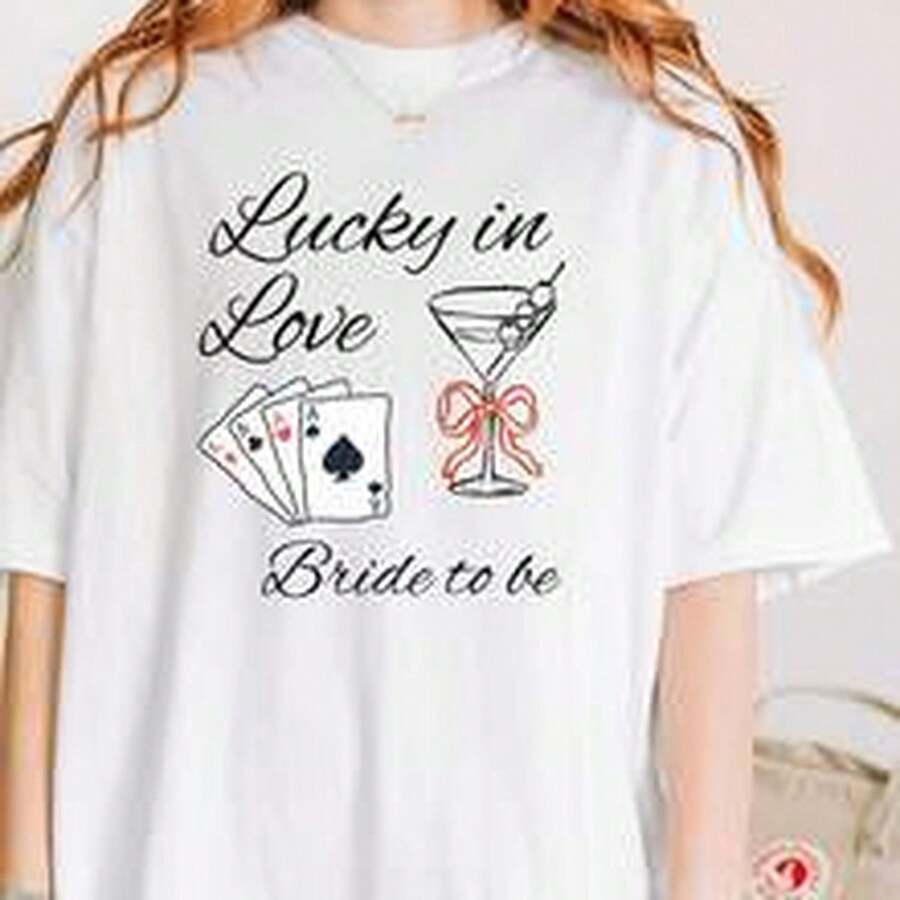 Lucky In Love Vegas Bride – Bachelorette Party S1Hirt – Matching Bridal Party S1HirT1S – Vegas Gir1ls TOuT1Fit – Bride To Be T-S1Hirt - 白色 - 查看 1