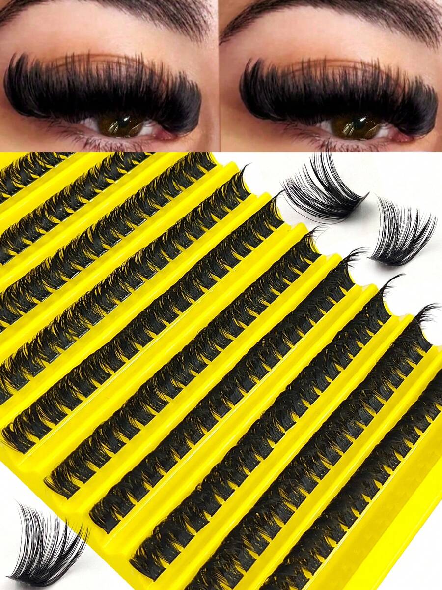 200pcs D Curl Voluminous False Eyelashes, 80D Lashes, D Curl 8-16mm Mixed Natural Eyelash Extensions, Curly Single Lashes, Thin Extension Lashes, Cartoon Style Appearance Lashes - D - View 1