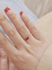 1枚优雅立方氧化锆石戒指，适合女性佩戴，适合婚礼、订婚、周年纪念派对佩戴，情人节礼物 - 銀色+紅色 - 查看 6