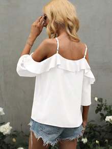 Blusa de hombros descubiertos ribete con fruncido - Albaricoque - Ver 2