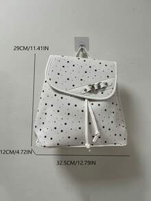 Mochila con cordón a lunares, diseño estilo Ins, mochila de chica linda y de gran capacidad para cosplay de anime, para ir y venir, salir, uso diario, estudiantes universitarios - Blanco - Ver 5