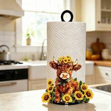 Metal Paper Towel Holder Countertop Rotation Freestanding Highland Cow Kitchen Paper Holder Stand - 黃色 - 查看 1