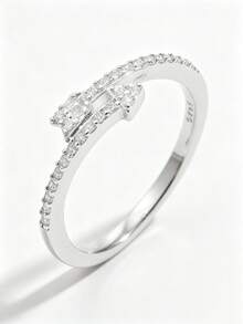 1 chiếc nhẫn bạc 925 kiểu dáng tối giản, thanh lịch, đính đá Cubic Zirconia hình mũi tên đôi, thích hợp cho nữ giới đeo hàng ngày, hẹn hò, dự tiệc để thể hiện vẻ quyến rũ. - Bạc - Xem 4