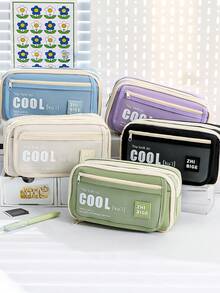1pc So Cool Pencil Case Pen Bag Flip Front Pocket Multi Mesh Storage Pouch For Stationery School Student, Back To School, First Day Of School - Multicolor - View 2