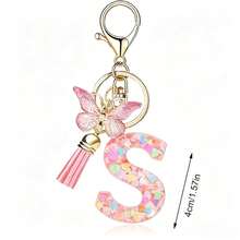 Llavero con letra, borla y colgante de mariposa, para billetera, mochila, bolso de mano - Multicolor - Ver 21