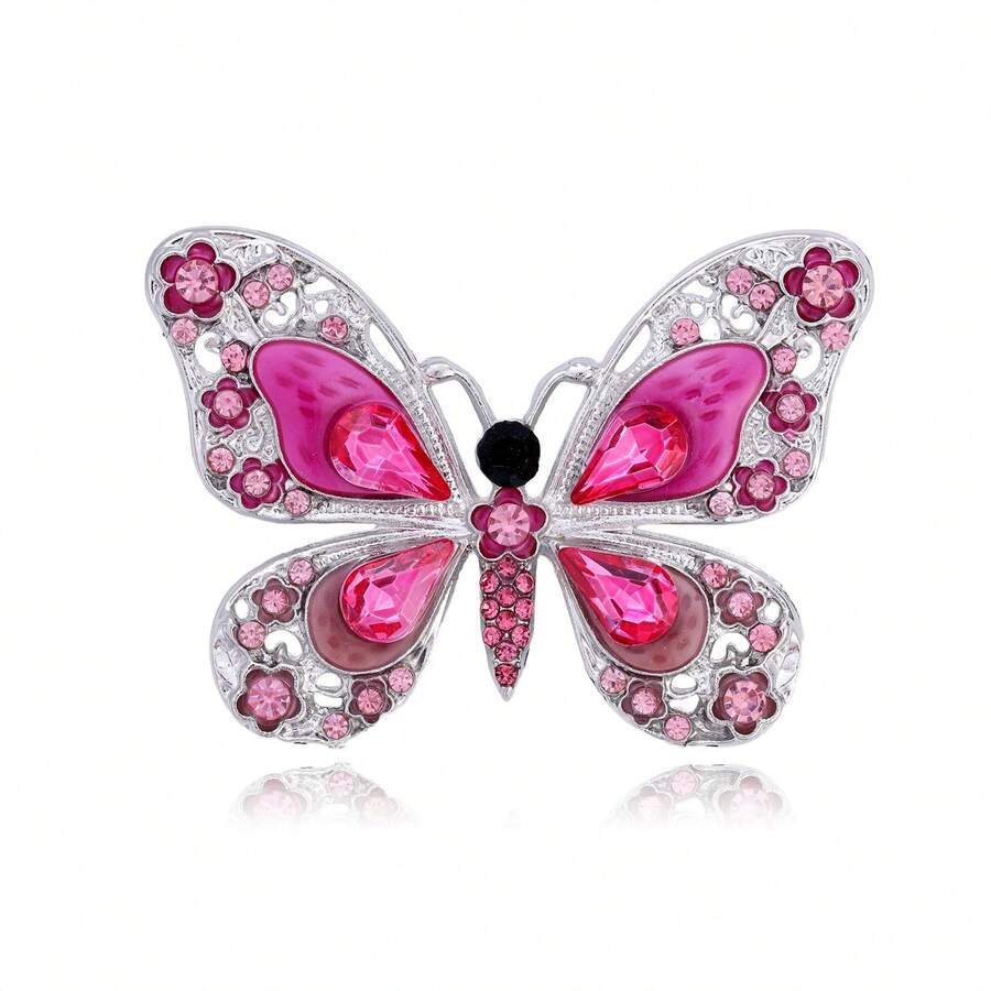 1 Stück glitzernde rosa Schmetterlings-Brosche, Blumenschmuck für Damen, stilvolle Nadel für Alltag & Bankett-Veranstaltungen