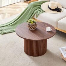 Round MDF Coffee Table, 70 Cm In Diameter: Inspired By Roman Columns, With An Integrated Metal Frame And A Retro-Chic Style For The Living Room. Ideal For European Interiors. - 棕色 - 查看 8