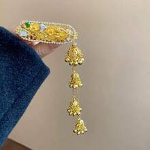 1 pieza Accesorio para el cabello con clip lateral de flor ovalada con strass y borla de campana para mujer, lujo, pasadores para el cabello - Multicolor - Ver 3