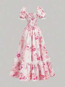 Vestido vintage de estilo victoriano con volantes de encaje largos en el bajo, vestido de, vestido de gala - Rosa 3 - Ver 4