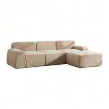 Modular Compression Sofa In Chenille Fabric, Filled With 30D High-Resilience Foam. Easy To Move And Featuring A Non-Slip Base, It Is Ideal For Living Rooms And Other Spaces. Beige - 卡其色 - 查看 9