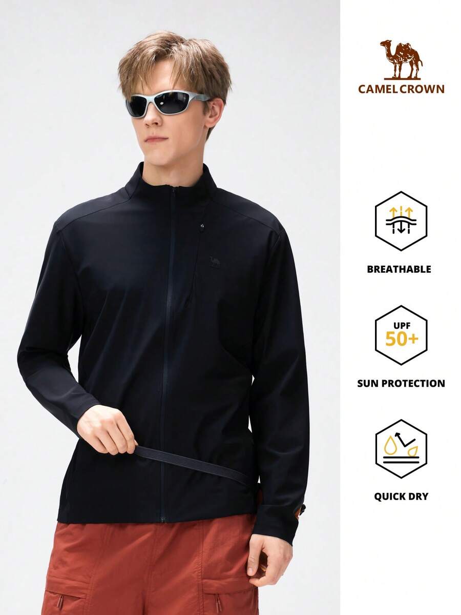 CAMEL CROWN 男士防晒夹克,夏季防紫外线轻便透气皮革外套 - 幻影黑 - 查看 1