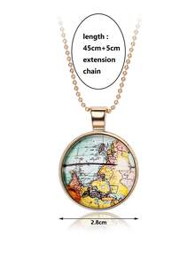 1pc Cartoon Fashionable Retro Geometric Globe Map Necklace, Suitable For Daily Wear, Gift, Holiday - Multicolor - View 5