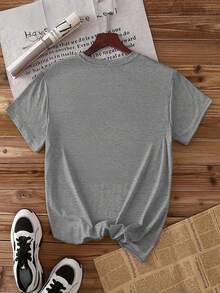 Red Flame Design And Print X Digital Print Short Sleeve Unisex Pure Cotton Loose And Comfortable - Grey - View 2