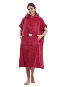 Absorbent Surfing Cloak, Unisex, Quick-Dry Towel Changing Cloak With Hood, Adult Size, Beach Surfing Swimming Changing Robe - Rose Red - View 6