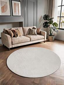 Modern Round Boho Rug – Textured Geometric Circle Carpet With White Tassel Fringe – Washable Nursery & Living Room Decor - Beige - View 1