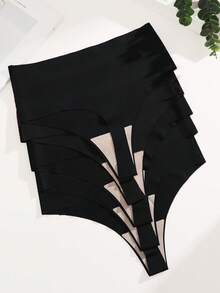 5件組無縫高腰性感女款丁字褲，摺邊防滑防捲曲女用內褲 XS-XXL - 黑色 - 查看 4