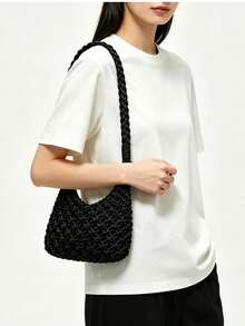 BAILEE Stylish, Casual, Hand-Knitted, Open-Work Women's Single-Strap Bag. Features A Unique Woven Shoulder Strap Design. Perfect For Outfits And As A Gift. - Multicolor - View 5