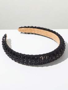 1pc Solid Color Rhinestone Decorated Headband, Minimalist Elegant Sponge Crown Jewel Decor Hair Accessory, Versatile Daily Wear Hairband - Black - View 2