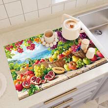 1 pieza Estera de secado de platos, Estera para máquina de café, Almohadilla de drenaje de alta absorción, Adecuada para cocina, mesa de comedor, cafetería, con elegante patrón de frutas y paisaje marino, Absorción rápida de agua, Mantiene la superficie limpia, Artículo doméstico práctico, Estera de drenaje multiusos, Regalo para el hogar, Decoración de mesa - XYLSD-427 - Ver 6