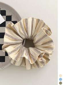 Striped Hair Scrunchie Niche Design Minimalist Premium Daily Hair Accessory Sweet Vintage Feminine Vibe Beige Striped Double Layer Large Scrunchie Niche Luxury Hair Tie - Multicolor - View 8