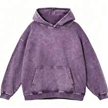 Men's Washed Distressed Pocket Hoodie Vintage Oversized Hoodie Acid Wash Cotton Pullover Hoodies For Streetwear Sweatshirts - Street Fashion - 紫色 - 查看 1