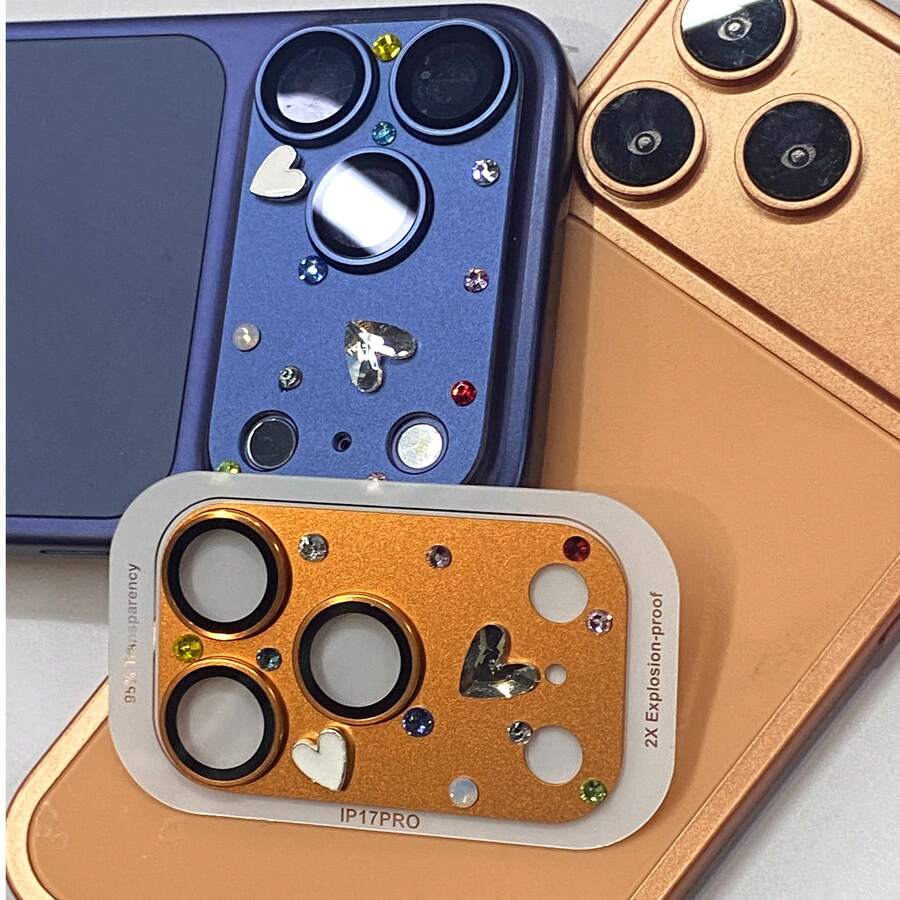 彩色水晶蝴蝶鏡頭保護貼膜適用於 iPhone 17 Pro Max,鋼化玻璃全覆蓋鏡頭保護貼,高解析度一體式 - 橘色 - 查看 1