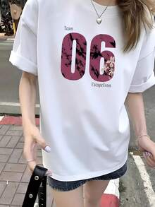 A Round Neck Short Sleeve T-Shirt With A Stylish White Lettering Print, A Loose Top That Goes Well With Summer Fashion - White - View 2