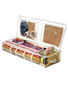 1pc Wrapping Paper Storage Box, Christmas Gift Wrapping Paper Storage Bag With Inner Pocket, Holiday Decor Underbed Storage Organizer Bag - White and Transparent - View 9