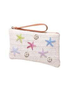Embrague con forma de estrella tejido, bolso de muñeca de paja con estilo bohemio y decoración de estrella colorida, bolso de mano tejido para playa, viajes y vacaciones, adecuado para salidas casuales y fiestas en la playa, adecuado para mujeres y adolescentes, excelente para regalos de primavera, Pascua y verano, se puede usar como embrague de playa, muñequera y bolso de vacaciones, regalo del Día de la Madre - Multicolor - Ver 18