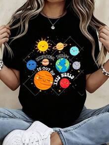 2026 Sommartoppar, Söt T-shirt med solsystemets planeter-design, Dam Casual Sommartopp, Rolig T-shirt med rymdtema, Storlek 2Y-10Y, S-XXXL, Dam T-shirts, Herrkläder, T-shirt för tonårskillar, Kläder för barn, Perfekt present till skolans sista dag och Miljödagens dag, Fars dag, Passar till matchade kläder för föräldrar och barn. - Svart - Visa 8