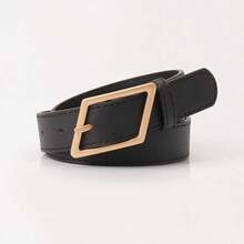 Simple Solid Color Square Buckle Leather Belt, Versatile Adjustable Waist Belt For Daily Outfits - A - View 14