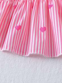 Summer Pet Pink & White Striped Heart Halter Set: Ruffle Waist Top + Matching Sun Hat Dog Clothes - Pink - View 5