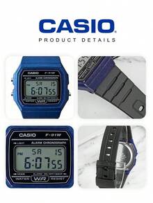 CASIO Retro Daily Essential: Unisex Deep Blue Resin Digital Watch, 30m Waterproof Wristwatch, With Alarm, Stopwatch, Luminous Function F-91WM-2A - Blue - View 5