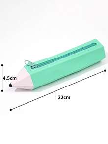 1 pièce Trousse à crayons en silicone en forme de crayon mignon, grande capacité, fermeture éclair lisse, pochette de papeterie - Multicolore - Voir 8