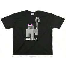 This 230g Unisex Fun Graphic T-Shirt Features An Unusual Cat Expression And A Short-Sleeved Crew Neck Design, Perfect For Casual Street Style. - Black - View 2