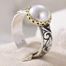 Vintage Carved Textured Dual-Tone Ring, Unique Attention-Grabbing, Versatile For Daily Wear & Gatherings - Silver - View 3