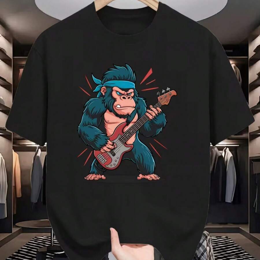 Printed T-Shirt For Men And Women - 黑色 - 查看 1