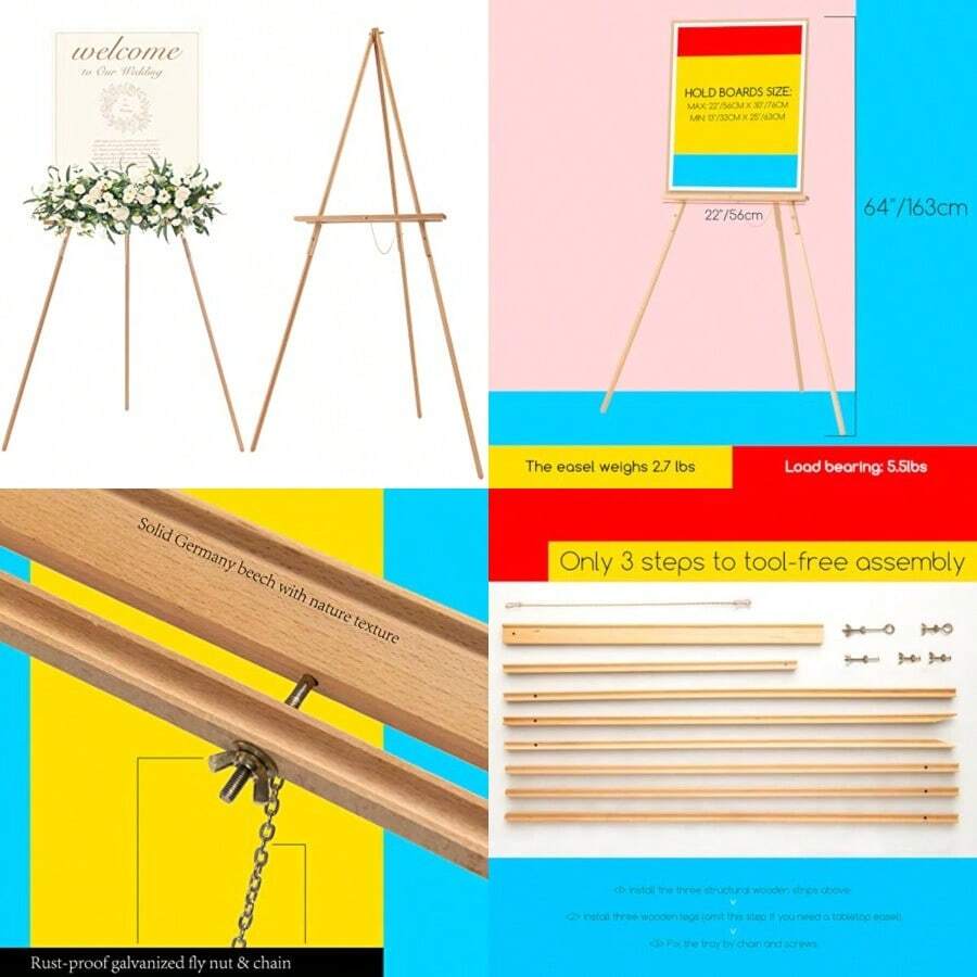 Best Sellers Wood Easel Stand For Display: Wooden Display Tripod Stand For Posters Pictures Paintings - Wedding Decor Holder For Welcome Sign - Natural - View 1