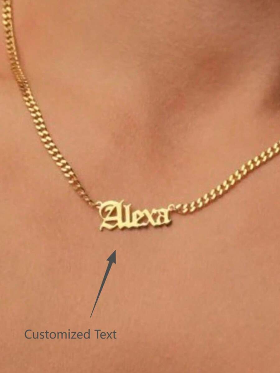 1pc Customized Gothic Style Name Necklace, Gold Rose Gold Personalized Name Necklace, Customized Gift, Christmas Gift, Valentine's Day Gift, Birthday Gift - Multicolor - View 1