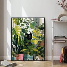 1 pieza Arte de pared en lienzo con gato negro escondido en plantas de la jungla, impresión bohemia tropical de Monstera y plantas de interior, decoración de pared verde minimalista única para amantes de los gatos, adecuada para sala de estar, dormitorio, oficina y apartamento, obra de arte de decoración del hogar única, también un gran regalo, decoración del hogar, decoración de la habitación, decoración del baño, decoración de la sala de estar, decoración del dormitorio, decoración de la cocina, decoración de la oficina, póster de apartamento - A - Ver 8