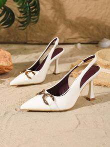 9cm 尖頭優雅細高跟鞋，PU 材質配金屬扣飾，適合日常穿著、派對、婚禮、正式場合 - 白色 - 查看 5