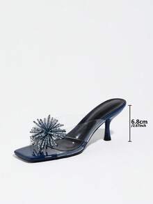 Sandalias de tacón alto de aguja con punta cuadrada transparente y pedrería para mujer, cómodas, de moda, minimalistas, sexys, elegantes, glamurosas, populares para fiestas, banquetes, reuniones, todas las estaciones, vacaciones de verano y viajes, zapatos de tacón alto azul para mujer - Azul - Ver 4