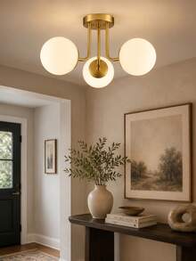1pc Modern Plastic Recessed Ceiling Light, 3-Head Design, Semi-Flush Mount, Suitable For Living Room, Dining Room, Hallway, Bedroom, Attic, Bar And Kitchen Island, Indoor Decorative Lighting Fixture (Bulbs Not Included) - 1PC-gold - View 1