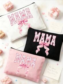 母親節禮物化妝包，媽媽專用化妝包，花卉蕾絲蝴蝶結圖案「Mom」字母，拉鍊盥洗包，適用盥洗用品、化妝品、旅行必需品，大容量收納袋禮物，便攜包，可愛化妝盒，旅行化妝包，臥室裝飾，返校季 - 彩色 - 查看 6