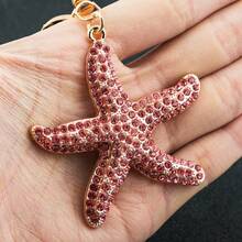 Llavero de lujo con forma de estrella de mar brillante con cristales, estilo playa y océano con strass, accesorio elegante para bolso, regalo para vacaciones de verano y uso diario - Multicolor - Ver 8