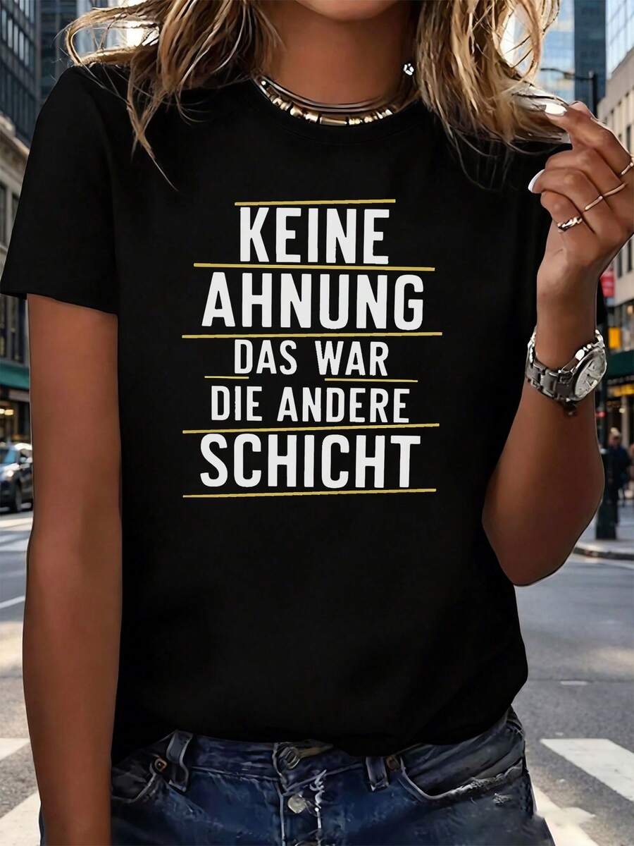 Women's T-Shirt, Blurred Image With Yellow Line Decorations, Lightweight And Breathable - 黑色 - 查看 1