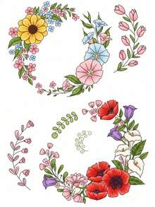 4-Sheet Colorful Floral Wreath Embroidery Stabilizer - Water-Soluble Self-Adhesive Stickers For DIY Hand Sewing Crafts - A - View 8